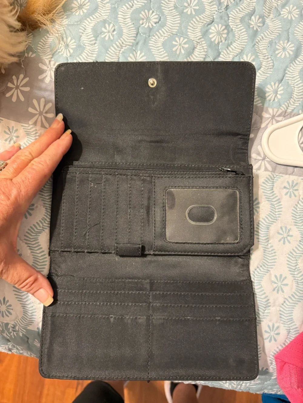 Etienne Aigner Black Signature Monogram Trifold Checkbook Organizer Wallet
